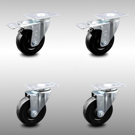 Service Caster 4 Inch SS Hard Rubber Wheel Swivel Top Plate Caster Total Lock Brakes SCC, 2PK SCC-SSTTL20S414-HRS-2-S-2